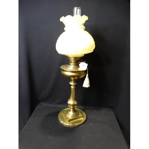 68 - A Brass Column Oil Lamp With Brass Bowl