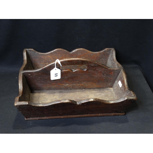 69 - An Antique Oak Two Compartment Cutlery Tray