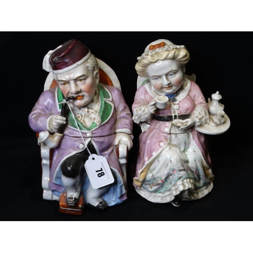 78 - A Pair Of 19thc Figural Tobacco Pots & Covers