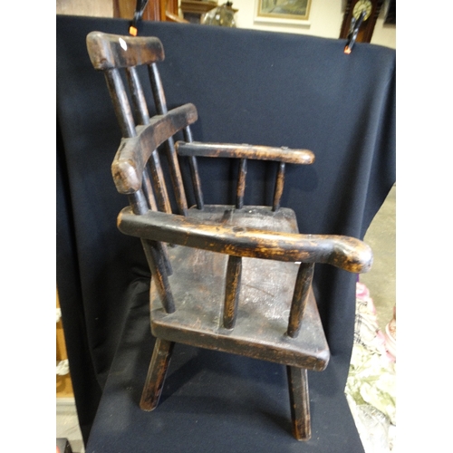 133 - A Primitive Welsh Style Stick Back Chair With Stepped Top Rail, 30