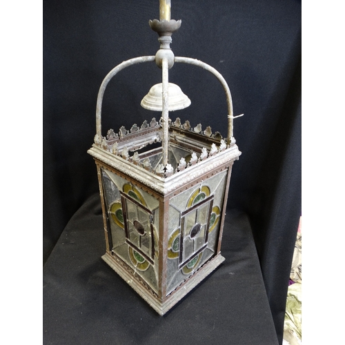 381 - An Early 20thc Coloured Glass Hanging Lantern