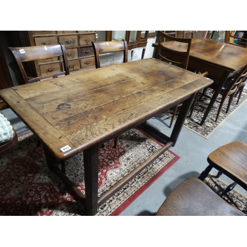 A Plank Top Refectory Style Oak Table On Square Supports, 54