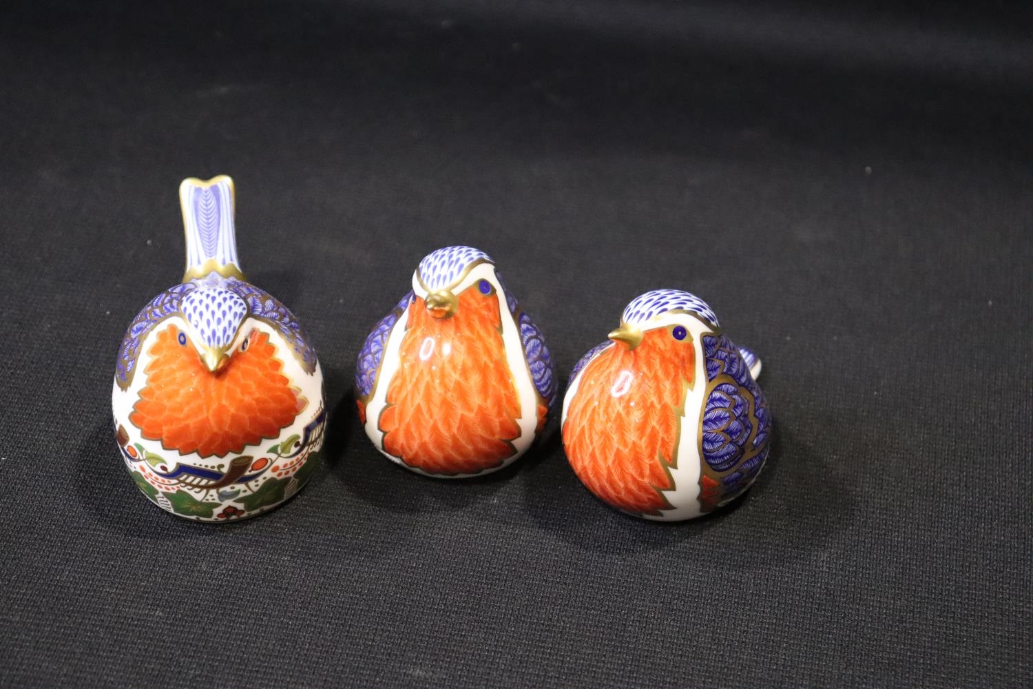 Three Royal Crown Derby Robin Paperweights