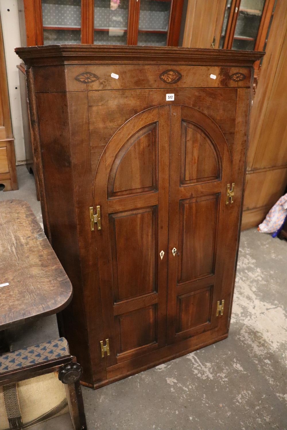 A 19thc Mahogany Two Door Hanging Corner Cupboard With Shell Inlay