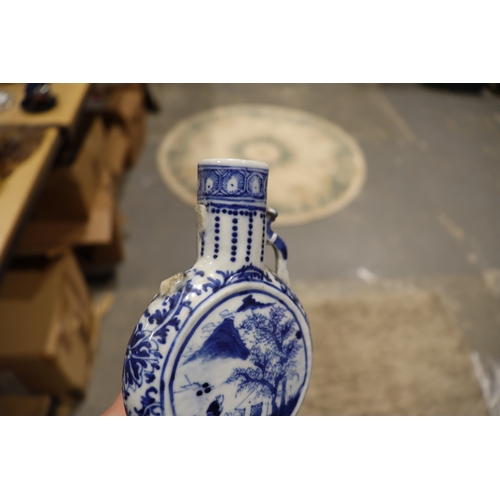 13 - A 19thc Chinese Blue & White Moon Flask With Landscape Panels (Af) 6.5