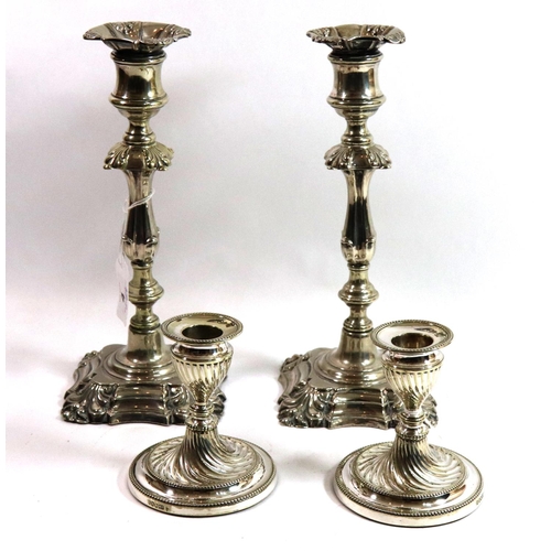 259 - ELKINGTON & CO., BIRMINGHAM, A PAIR OF MID 19TH CENTURY VICTORIAN SILVER PLATED BALUSTER FORM CANDLE... 