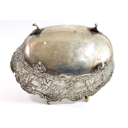 267 - A 19TH CENTURY DUTCH SILVER BOWL
Embossed with a Rococo landscape, bearing a fleur de lis mark to ba... 