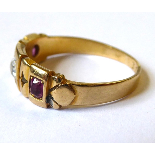 255 - A LATE VICTORIAN/EDWARDIAN HALLMARKED 18CT GOLD, RUBY AND DIAMOND RING
The old cut diamond bezel set... 