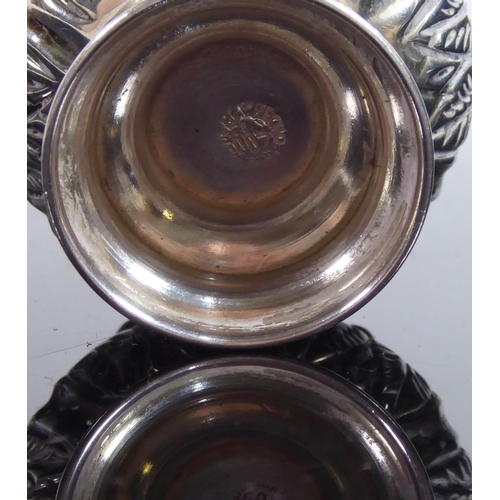 273 - A CONTINENTAL SILVER 925 CRUET ON TRAYOf melon form set with semiprecious stones.(13cm x 5cm)