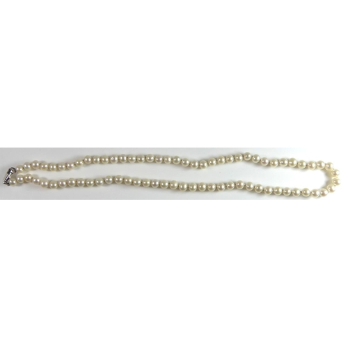 237 - A SINGLE STRAND PEARL NECKLACE
With white metal clasp.  
(length 53cm)