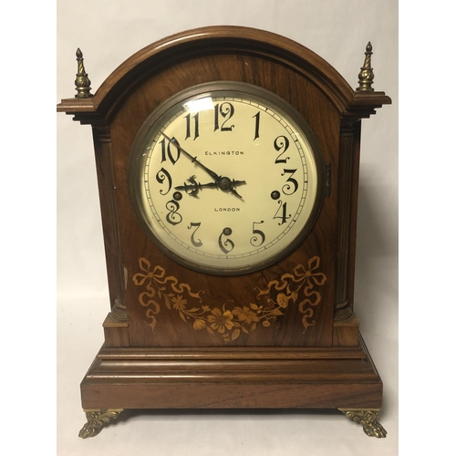 277 - ELKINGTON, LONDON, A LARGE 19TH CENTURY WALNUT AND FLORAL MARQUETRY INLAID MANTLE CLOCK
The circular... 