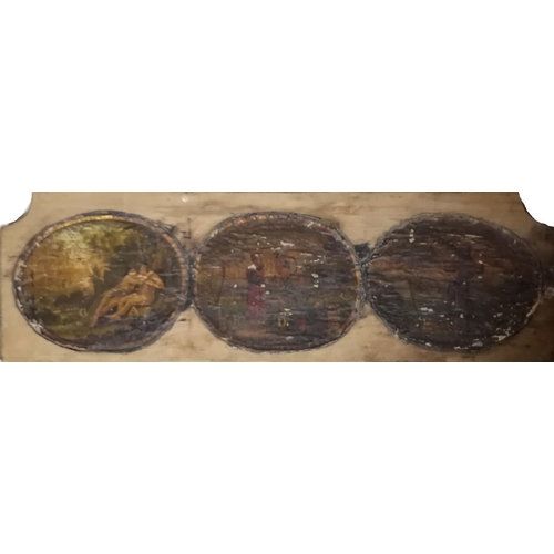 665 - A 17TH CENTURY ENGLISH PANEL OF THREE VIEWS OF THE GARDEN OF EDENTo include Adam and Eve under a tre... 