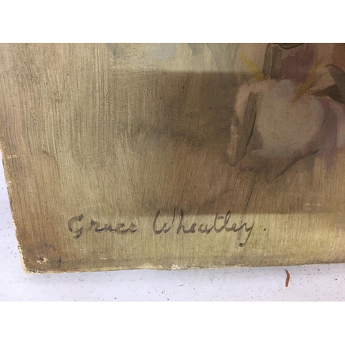 667 - EDITH GRACE WHEATLEY (1888-1970) A 20TH CENTURY OIL ON CANVAS FEMALE NUDE With a Buck / Doe in a woo... 