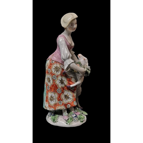 358 - DERBY, A PORCELAIN FIGURE OF A SHEPHERDESS, CIRCA 1765
Placing a garland around the neck of a rearin... 