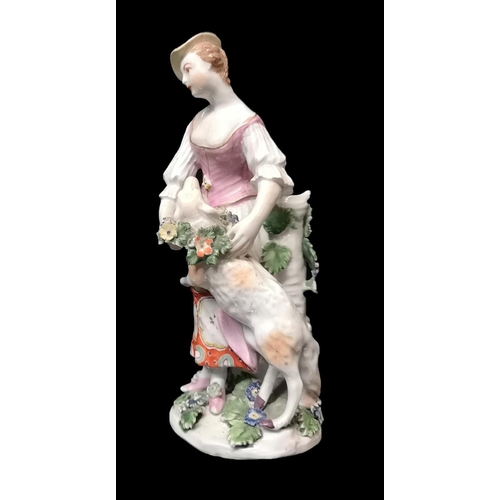 358 - DERBY, A PORCELAIN FIGURE OF A SHEPHERDESS, CIRCA 1765
Placing a garland around the neck of a rearin... 
