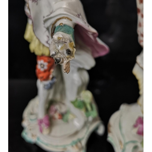 362 - DERBY, A PAIR OF PORCELAIN FIGURES OF RANELAGH DANCERS, CIRCA 1765
Both with an arm extended and hol... 