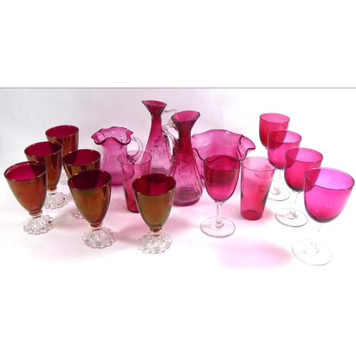 377 - A COLLECTION OF VICTORIAN CRANBERRY AND RUBY GLASS
Including a set of six drinking glasses, wine gla... 