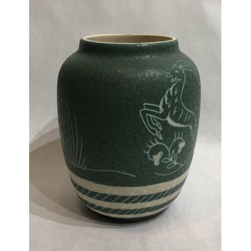 383 - GMUNDER KERAMIK, AUSTRIAN, AN ART DECO SHOULDERED VASE
Sgrafitto decorated with leaping gazelles ami... 
