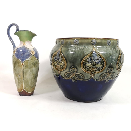 395 - A VICTORIAN DOULTON LAMBETH POTTERY JARDINIÈRE
Tubeline decoration of Art Nouveau flowers, together ... 