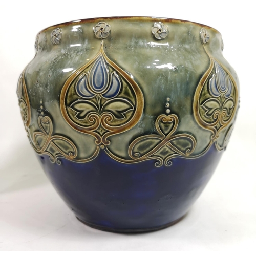 395 - A VICTORIAN DOULTON LAMBETH POTTERY JARDINIÈRE
Tubeline decoration of Art Nouveau flowers, together ... 