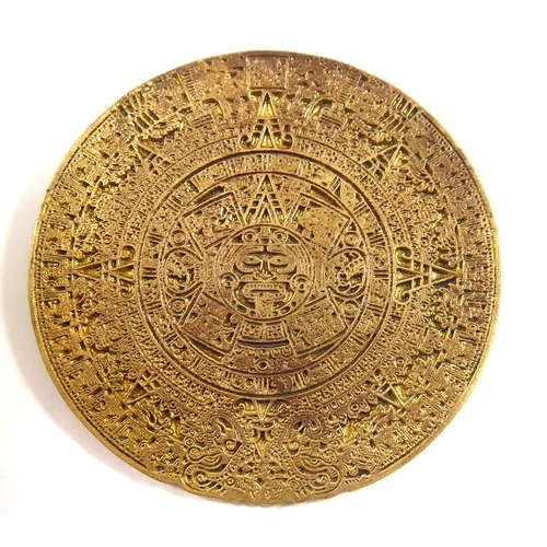 430 - A GILT METAL MEDALLION
Decorated with the Mayan calendar.  
(d 5.5cm)