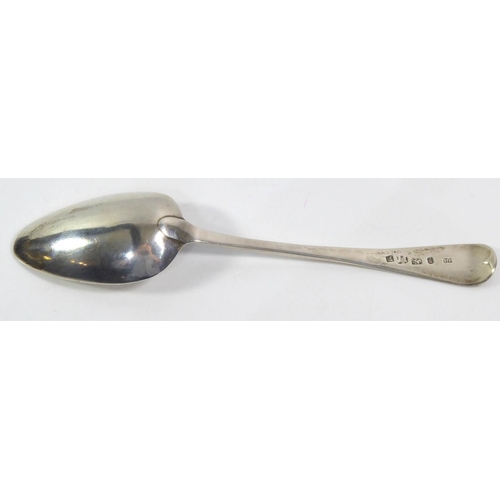 11 - A GEORGIAN EXETER SILVER TABLESPOON
Fiddle pattern, hallmarked Exeter, 1802.
(approx 22cm)