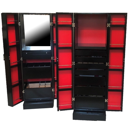 168 - A PAIR OF EBONISED TWO DOOR DRESSING CABINETS WITH DIAMANTÉ DECORATION
With fitted interiors, ex Har... 