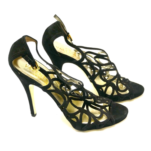 183 - VALENTINO, A PAIR OF BLACK CUT OUT SUEDE PEEP TOE HEELS
(size 38).

Condition: B