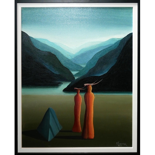 34 - VICENZO P. DE MAAR, CROATIAN, OIL ON CANVAS
Surrealist landscape, signed, dated 2010, framed.
(49.5c... 