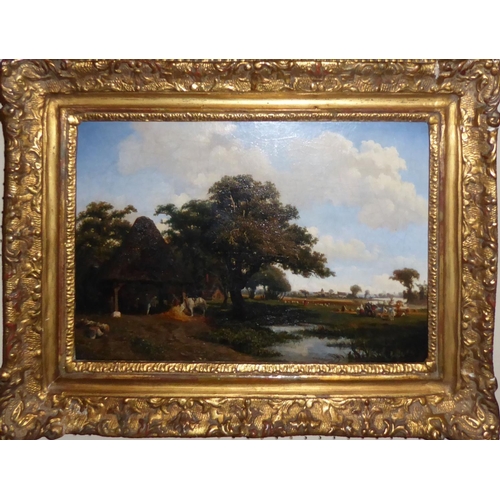 988 - CHARLES-THÉODORE FRÈRE, 1814 - 1888, AN EARLY WORK OIL ON CANVAS
Riverside landscape, fieldworkers o... 