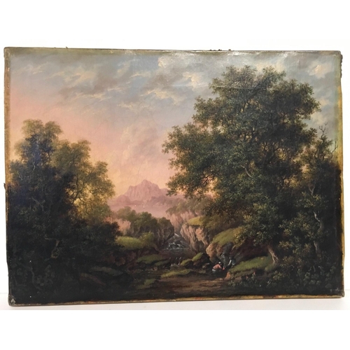 989 - PATRICK NASMYTH, 1787 – 1831, A PAIR OF OILS ON CANVAS
Figures in a wooded river landscape, both sig... 