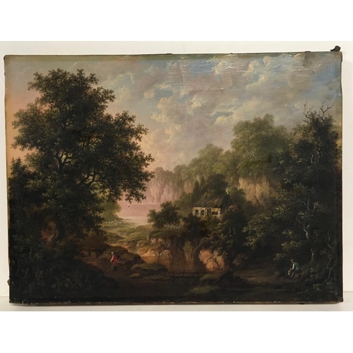 989 - PATRICK NASMYTH, 1787 – 1831, A PAIR OF OILS ON CANVAS
Figures in a wooded river landscape, both sig... 