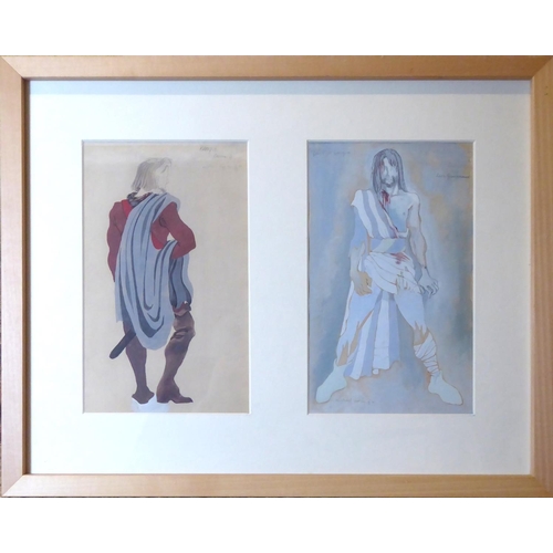 987 - MICHAEL AYRTON, 1921 - 1975, GOUCHE AND INK PAIR FRAMED AS ONE
Titled ‘Banquo Costume II, 1941’, sig... 