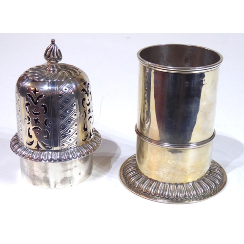 411 - A LARGE VICTORIAN SILVER SUGAR CASTER 
Having a pierced form lid and fluted foot rim, hallmarked S.W... 