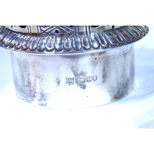 411 - A LARGE VICTORIAN SILVER SUGAR CASTER 
Having a pierced form lid and fluted foot rim, hallmarked S.W... 