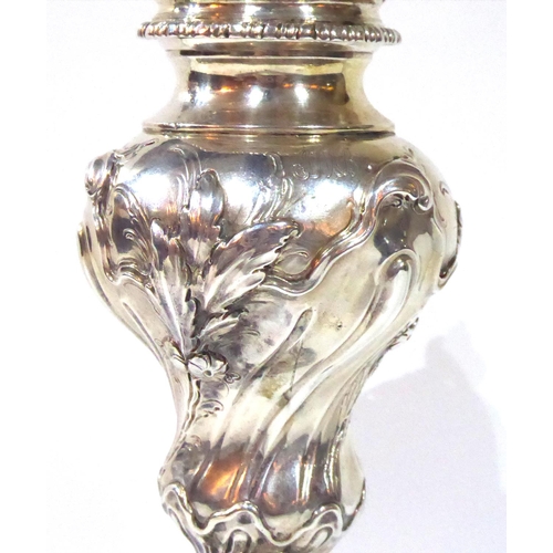 412 - ROBERT TYRILL, A RARE GEORGE III SILVER SUGAR CASTER 
Having a scrolled and pierced dome lid and roc... 