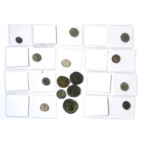 378 - A COLLECTION OF FIFTEEN ROMAN BRONZE COINS
Caracalla Ae Den Rome, 200-210, Part Max Pont, Domitian D... 