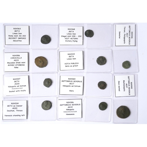 380 - A COLLECTION OF TEN ROMAN BRONZE COINS
Septimus Severus AE19 Nikopolis Homonoia, Nikopolis AD Istrum... 