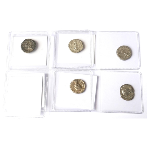 389 - A COLLECTION OF FIVE ROMAN SILVER COINS
Julia Paula Concordia Avgg,Julia Domna Pietas Pvblica Pietas... 