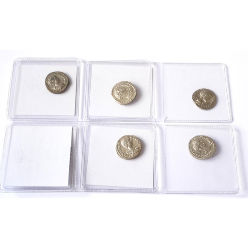 395 - GETA, A COLLECTION OF FIVE ROMAN SILVER COINS
Den 200-202 AD,PR-Inc IV-Ventvt is, Laodicea 198-200 A... 