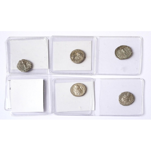 399 - SEPTIMIUS SEVERUS, A COLLECTION OF FIVE ROMAN SILVER COINS
Emesa Mint Moneta, Virtus Avgg, Alexandri... 