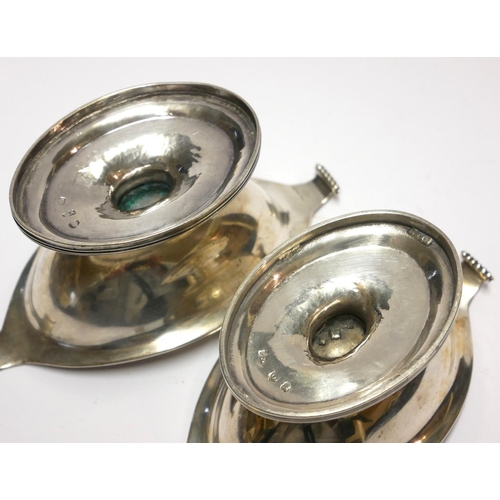 446 - A PAIR OF GEORGIAN SCOTTISH SILVER NAVETTE FORM SALTS
With twin reeded handles, hallmark Thistle wit... 