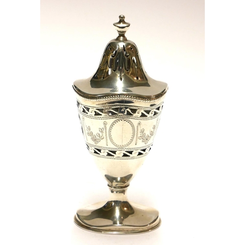 452 - AN EARLY 20TH CENTURY SILVER CASTER
Classical form with pierced border and glass liner, hallmarked W... 