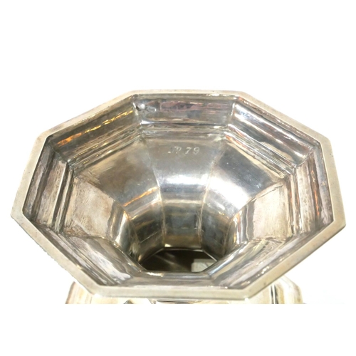 460 - AN EARLY 20TH CENTURY SILVER COMMEMORATIVE OCTAGONAL TAZZA STAND
Raised on four scrolled feet, hallm... 