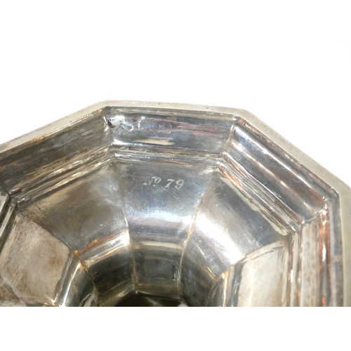 460 - AN EARLY 20TH CENTURY SILVER COMMEMORATIVE OCTAGONAL TAZZA STAND
Raised on four scrolled feet, hallm... 