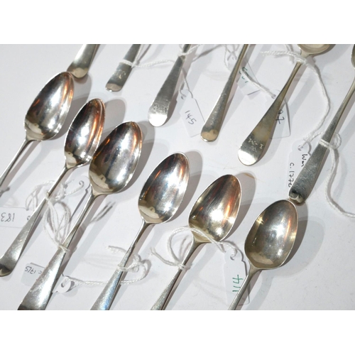 490 - A COLLECTION OF TWELVE GEORGIAN SILVER TEASPOONS
Including Thomas Wallace and William Turton.
(131g)