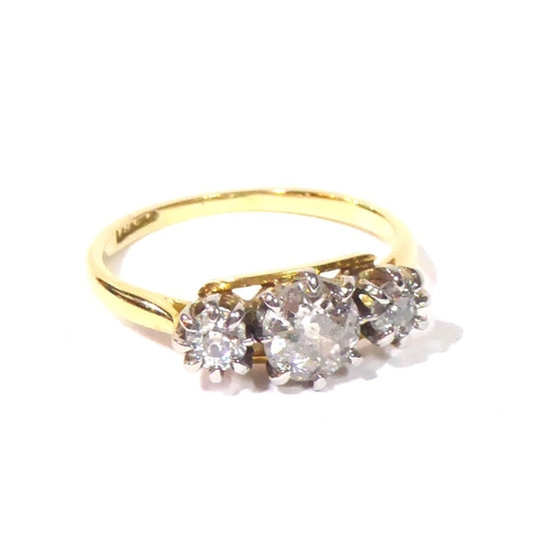 505 - AN EARLY 20TH CENTURY THREE STONE DIAMOND RING
Graduating old cut stones (size L).
(approx total dia... 