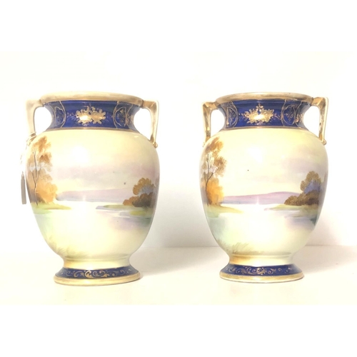 570 - A PAIR OF VERY EARLY 20TH CENTURY JAPANESE EXPORT NORITAKE PORCELAIN BALUSTER VASES, CIRCA 1900 - 19... 