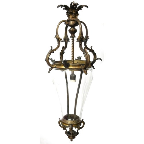 575 - 19TH CENTURY FRENCH GILT BRONZE HALL LANTERN
With scrolling leaf decoration and shape glass.
(drop 8... 