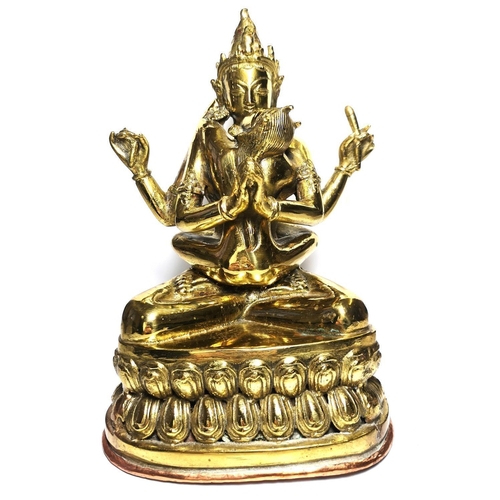 578 - A 19TH CENTURY POLISHED BRONZE BUDDHA
Modelled as Chakrasamvara and Vagragogini in seated kissing po... 